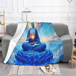 Couette Polaire Flanelle 280g (Horizontal) avec Motif Bouddha - Article de Maison Confortable et Chaleureux