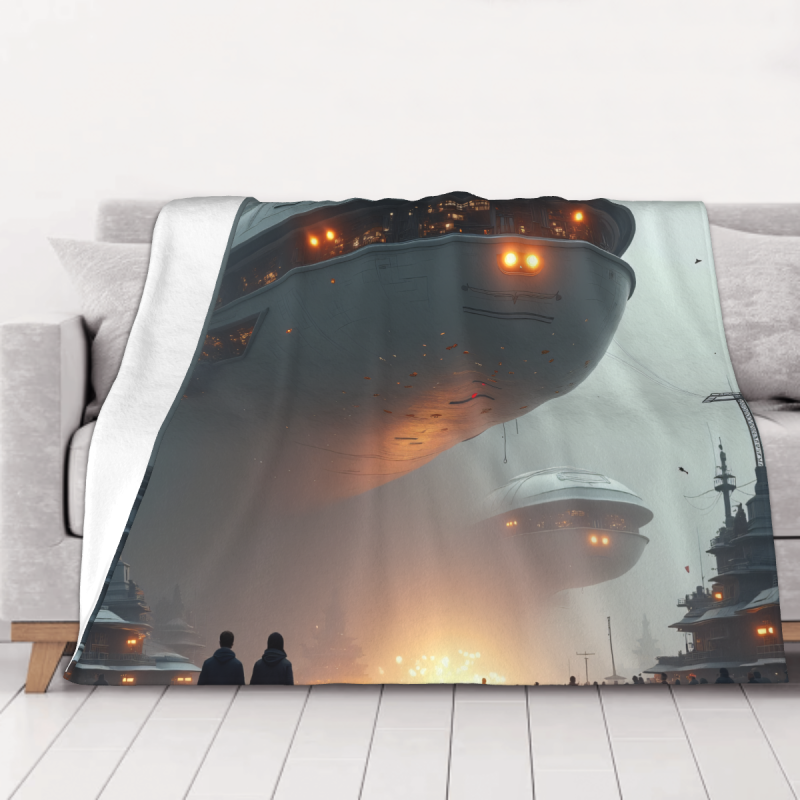 280g Flannel Fuzzy Blanket (Horizontal) - Sci-Fi Pattern