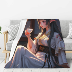 唯美少女法兰绒毛毯 - Okomall