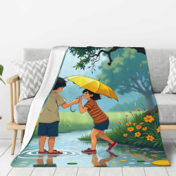 遊び心あふれる雨の庭フリースブランケット - Okomall