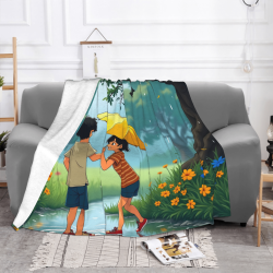 ロマンチックな雨の日のカップル フランネル ブランケット - Okomall