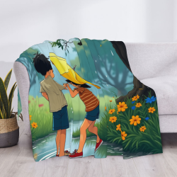 Couverture en Flanelle pour Couple sous la Pluie Romantique - Okomall