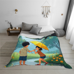 Couverture en Flanelle pour Couple sous la Pluie Romantique - Okomall