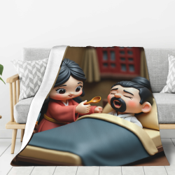 Couette Flanelle Verticale 280g : Motif Réconfortant Parent-Enfant, Un Bon Choix pour le Confort