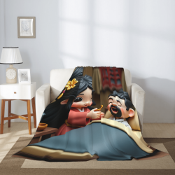 Coperta in Flanella Verticale da 280g: Motivo Rassicurante di Genitori e Figli, Una Buona Scelta per il Comfort