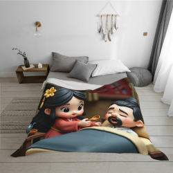Couverture en flanelle de 280g (Horizontale) Motif de chaleur parent-enfant