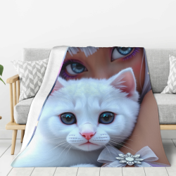Coperta in flanella da 280g (stile verticale) Motivo di gattino carino