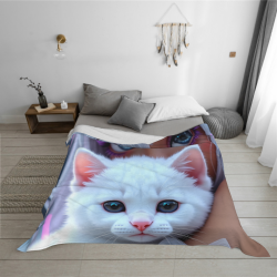 Decke aus Fleece 280 g (horizontales Design) – Katzen- und Mädchenmuster
