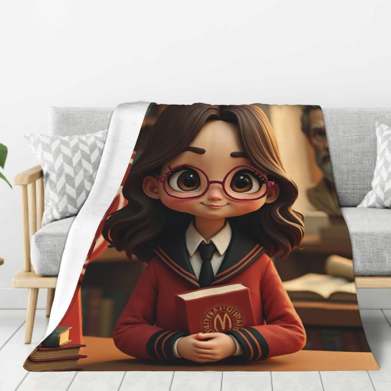 280g Flannel Fuzzy Blanket (Vertical Style) with Cute Girl Pattern