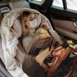 280g Flannel Fuzzy Blanket (Vertical Style) with Cute Girl Pattern