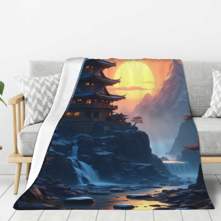 Manta de franela con paisaje montañoso al amanecer - Okomall
