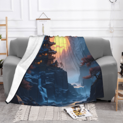 Manta de franela 280g (horizontal) con estampado de paisaje chino - Elección ideal para confort y calor