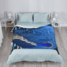 Decke aus Fleece 280 g/m² (vertikaler Stil) - Muster „Blaue antike Stadt“