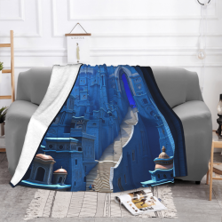 280g Flanell-Wolldecke (Horizontal Style) - Blauer Altstadt-Muster