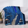 280g Flanell-Wolldecke (Horizontal Style) - Blauer Altstadt-Muster