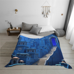 280g Flanell-Wolldecke (Horizontal Style) - Blauer Altstadt-Muster