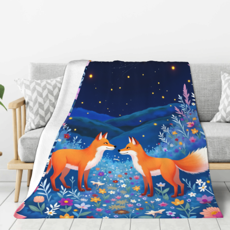 280g Flannel Fleece Blanket (Vertical Style) - Super Comfortable Blanket with Fox Pattern