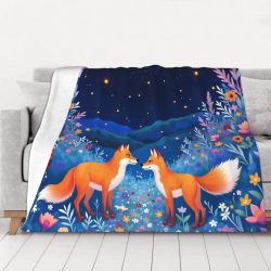 280g Flanella Fuzzy Blanket (Stile Orizzontale) con Motivo Volpi