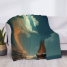 280g Flannel Fleece Blanket (Horizontal) - Wave and Sailboat Pattern