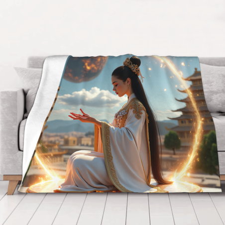 Couverture en flanelle 280g (style horizontal) - Motif fée style ancien