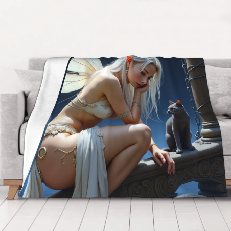 280g 플annel 블랭킷 - 요정과 고양이 패턴, 편안하고暧かい 선택
