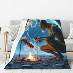 Couverture en flanelle polaire 280g (style vertical) avec motif démon mangeur de brochettes