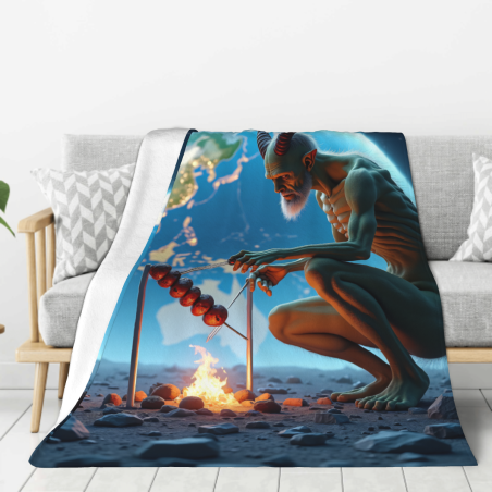 280g Flannel Fleece Blanket (Vertical Style) with Skewer - Eating Demon Pattern