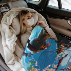 280g Flannel Fleece Blanket (Vertical Style) with Skewer - Eating Demon Pattern