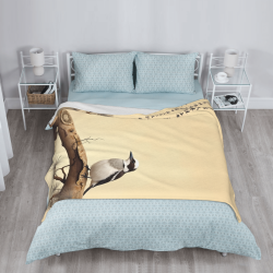 Decke aus Fleece 280 g (vertikaler Stil) mit Vogel auf Ast Muster