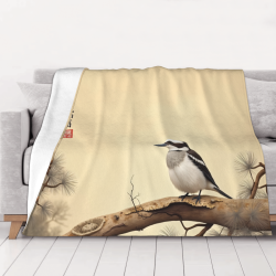 280g Flanell Fuzzy Decke (Horizontal) mit chinesischem Blumen- und Vogelmuster, bequem und warm