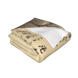 280g Flannel Fuzzy Blanket (Horizontal) with Chinese Flower and Bird Pattern, Comfortable and Warm
