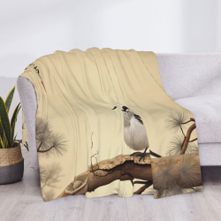 280g Flanell Fuzzy Decke (Horizontal) mit chinesischem Blumen- und Vogelmuster, bequem und warm
