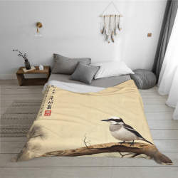 Couette en Flannel Doux 280g (Horizontal) avec Motif de Fleurs et d'Oiseaux Chinois, Confortable et Chaleureuse