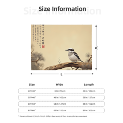 280g Flannel Fuzzy Blanket (Horizontal) with Chinese Flower and Bird Pattern, Comfortable and Warm