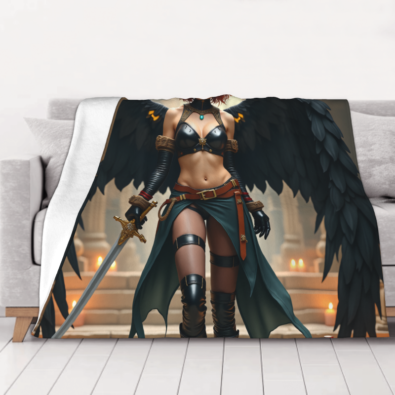 280g Flannel Fuzzy Blanket (Horizontal) with Pattern of Winged Female Warrior