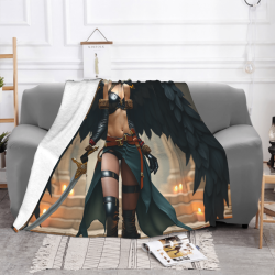 280g Flannel Fuzzy Blanket (Horizontal) with Pattern of Winged Female Warrior