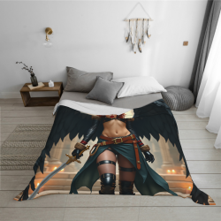 280g Flannel Fuzzy Blanket (Horizontal) with Pattern of Winged Female Warrior