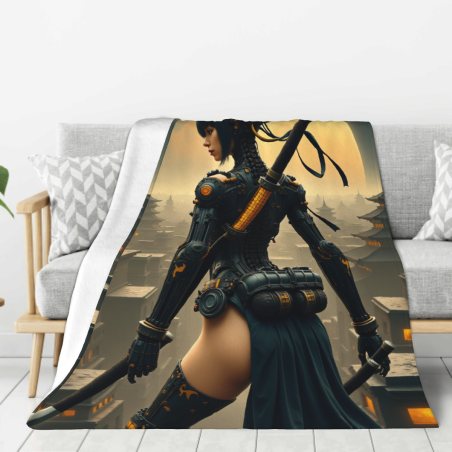 Couverture en flanelle douce de 280 g (style vertical) avec motif de science - fiction, confortable et chaude