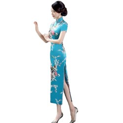 Abito in stile cinese migliora l'eleganza del cheongsam, abito lungo in seta stampata vintage per tutti i giorni e banchetti, abbigliamento da spettacolo femminile.