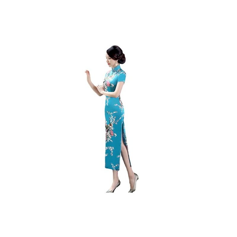 Robe de style chinois améliorant l'élégance du cheongsam, robe longue en soie imprimée rétro pour femmes, tenue de tous les jours, tenue de banquet et de spectacle.