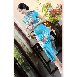 Robe de style chinois améliorant l'élégance du cheongsam, robe longue en soie imprimée rétro pour femmes, tenue de tous les jours, tenue de banquet et de spectacle.