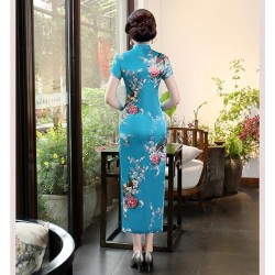 Robe de style chinois améliorant l'élégance du cheongsam, robe longue en soie imprimée rétro pour femmes, tenue de tous les jours, tenue de banquet et de spectacle.