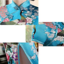 Robe de style chinois améliorant l'élégance du cheongsam, robe longue en soie imprimée rétro pour femmes, tenue de tous les jours, tenue de banquet et de spectacle.