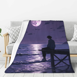 Manta de franela de 280g con estampado de un solo lado del patrón de una tranquila noche de luna