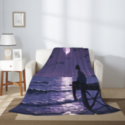 Manta de franela de 280g con estampado de un solo lado del patrón de una tranquila noche de luna