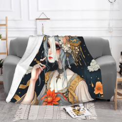 Couverture en Flanelle Duveteuse 280g (Style Horizontal) avec Motif Ancien de Jeune Fille