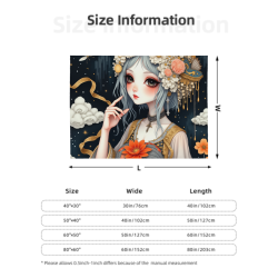 古典風少女柄プリント 280gフランネルファジーブランケット（横型）