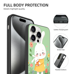 Custodia per iPhone 15/Pro/Max con coniglietti e fiori - OKOMALL