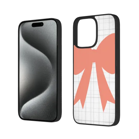 iPhone 15/Pro/Max かわいいギンガムチェックリボン スマホケース - OKOMALL