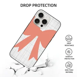 iPhone 15/Pro/Max かわいいギンガムチェックリボン スマホケース - OKOMALL